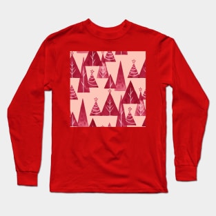 Blush and Red Watercolor Christmas Trees Long Sleeve T-Shirt